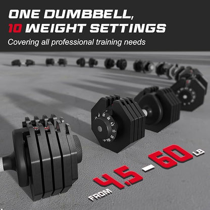 Keppi Adjustable Dumbbells Set-25lb/40lb/55lb/60lb, Anti-Slip Metal Fast Adjust Weight Handle