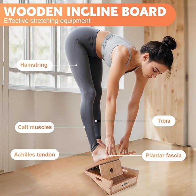 Slant Board for Calf Stretching, Adjustable Wooden Calf Stretcher Incline Board, Calf Stretch Board