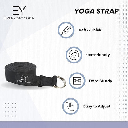 Everyday Yoga Super Strong Strap with Metal D-ring Buckle - Improve Flexibility, Stretching, and