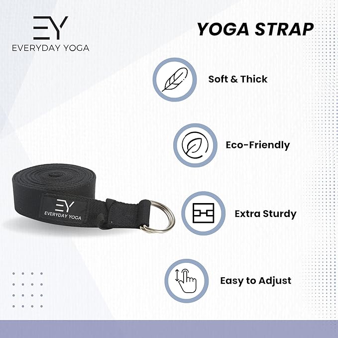 Everyday Yoga Super Strong Strap with Metal D-ring Buckle - Improve Flexibility, Stretching, and