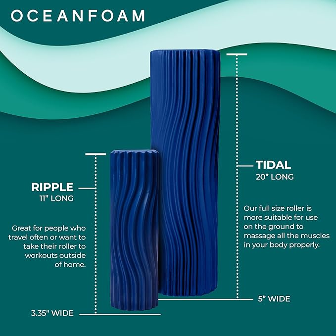 Oceanfoam Tidal Roller - Royal Blue - Muscle Massage Foam Roller for Back Pain & Stretching - Firm