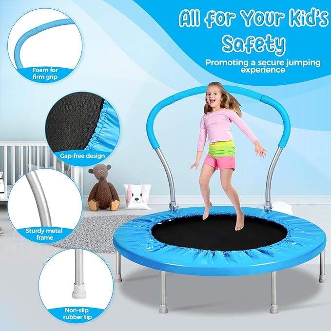 Mini Trampoline for Kids, Indoor Toddler Trampoline with Handle, Child Small Rebounder Trampoline