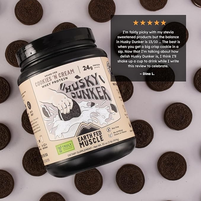 Earth Fed Muscle Husky Dunker Cookies N' Cream Truly Grass Fed Whey Protein Powder - No Artificial