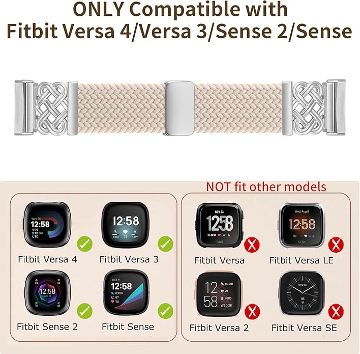 Braided Band Compatible with Fitbit Versa 4 Bands for Woman/Versa 3/Sense 1/Sense 2 Band, Magnetic