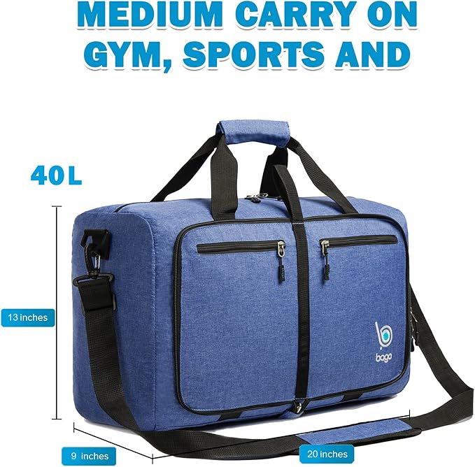 Bago Foldable Duffel Bags for Traveling Women & Men - 40L Sports Packable Duffle Bag for Travel
