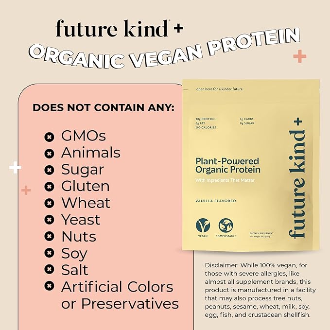 Future Kind Vegan Protein Powder, Vanilla, Pea Plant Protein for Lean Muscle with Iron & Fiber