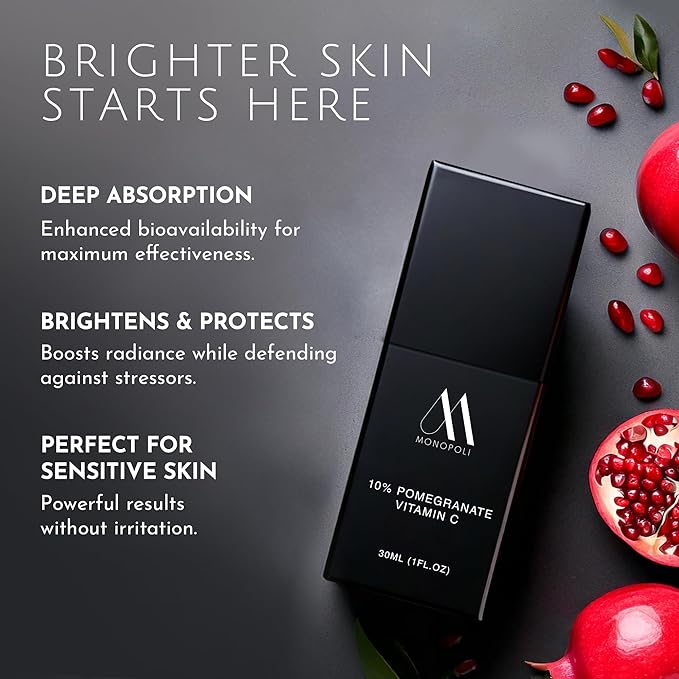 Monopoli Skin Pomegranate 10% Vitamin C Facial Serum | Boost Skin Hydration & Vitality | Fermented