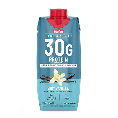 SlimFast Essentials 30g Vanilla Protein Shake, Protein Shakes Ready to Drink, Muscle Support, 1g