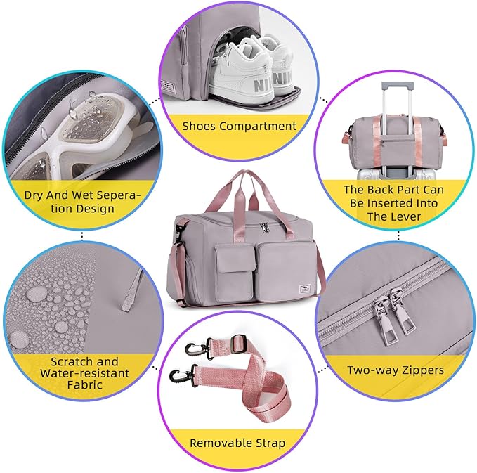 FIORETTO Women's Gym Duffle Bag with Shoes Compartment, 37L Capacity, Ideal for Travel, Gym