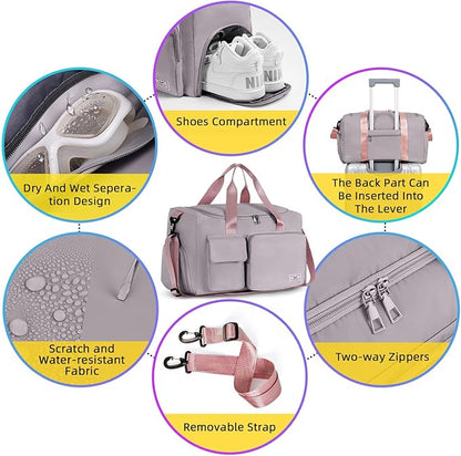 FIORETTO Women's Gym Duffle Bag with Shoes Compartment, 37L Capacity, Ideal for Travel, Gym