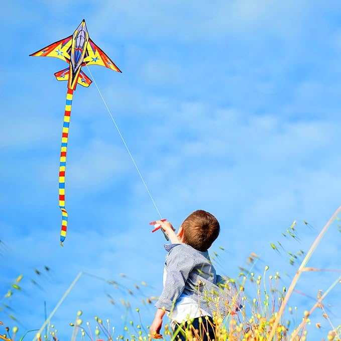 HONBO 58" Fighter Plane - Kite for Kids & Adults, Easy to Fly, Beach Trip Beginner Kite with Reel