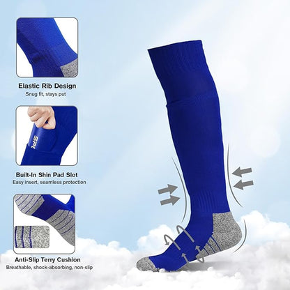 Youth Soccer Shin Guard Socks, Built-in Protective Pads, Kids Knee High Football Athletic Team
