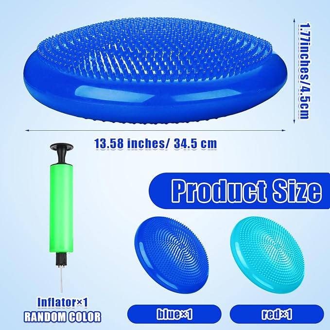 2 Pcs Wiggle Seat Inflated Wobble Cushion Flexible Balance Disc with Air Pump for Core Stability
