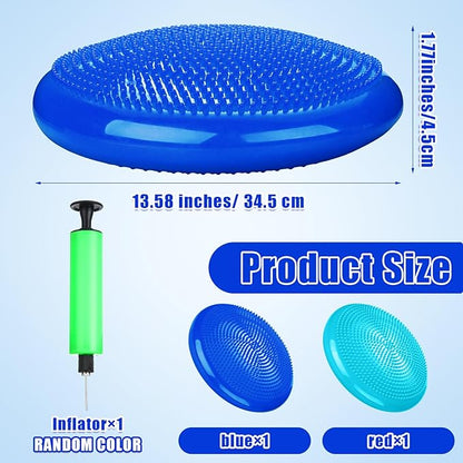 2 Pcs Wiggle Seat Inflated Wobble Cushion Flexible Balance Disc with Air Pump for Core Stability