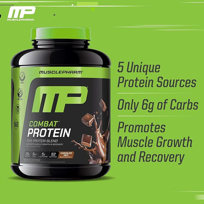 MusclePharm Combat Protein Powder, Chocolate Milk Flavor, Fuels Muscles for Productive Workouts, 5
