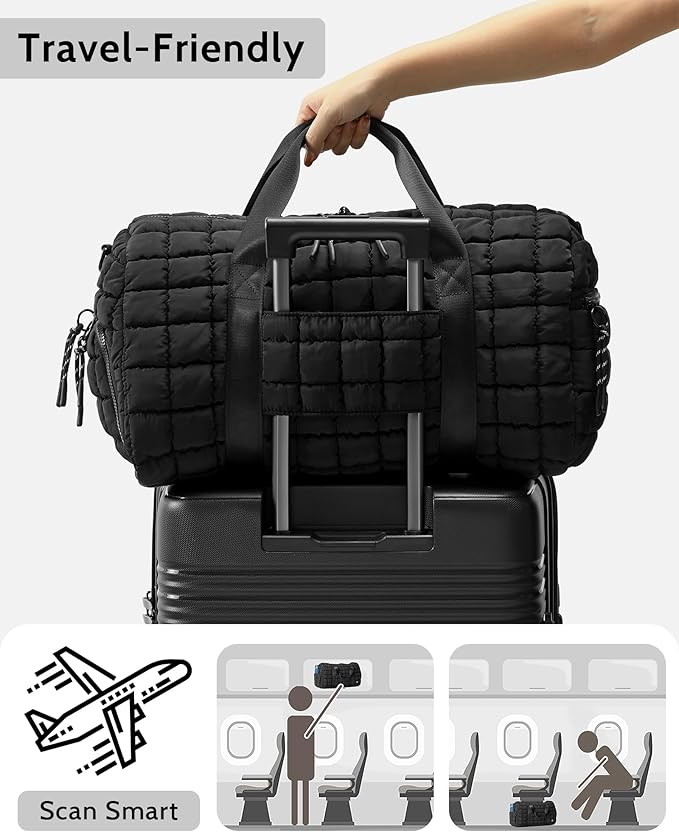 FODOKO Quilted Duffel Bag for Women, Puffer Gym Duffle with Shoe Compartment, Lightweight Large