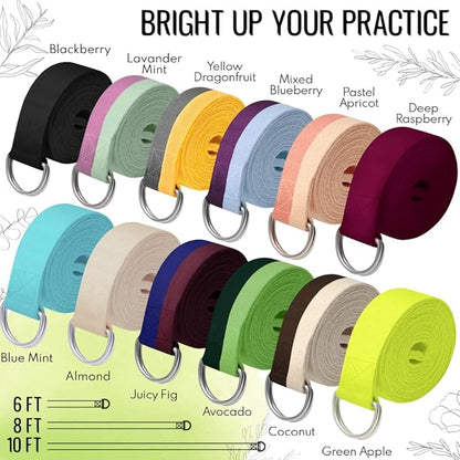 TECEUM Yoga Strap & Mat Strap – 2 IN 1 – Cotton – 6 ft 8 ft 10 ft (30+ colors) – Adjustable