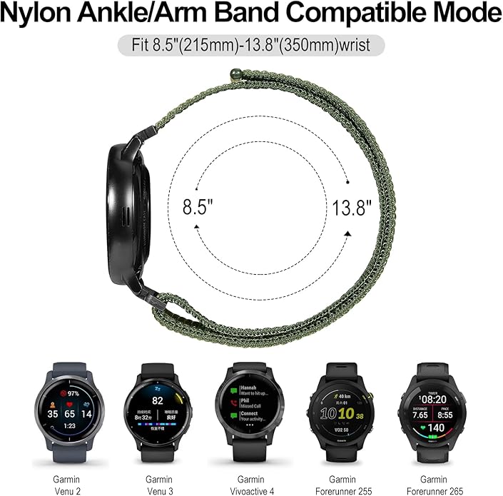22mm Sport Ankle/Arm Band Compatible with Amazfit Helio, Quick Release Breathable Nylon Bicep Strap