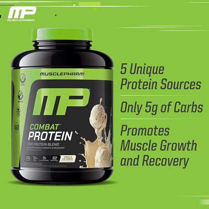 MusclePharm Combat Protein Powder, Vanilla Flavor, Fuels Muscles for Productive Workouts, 5 Protein