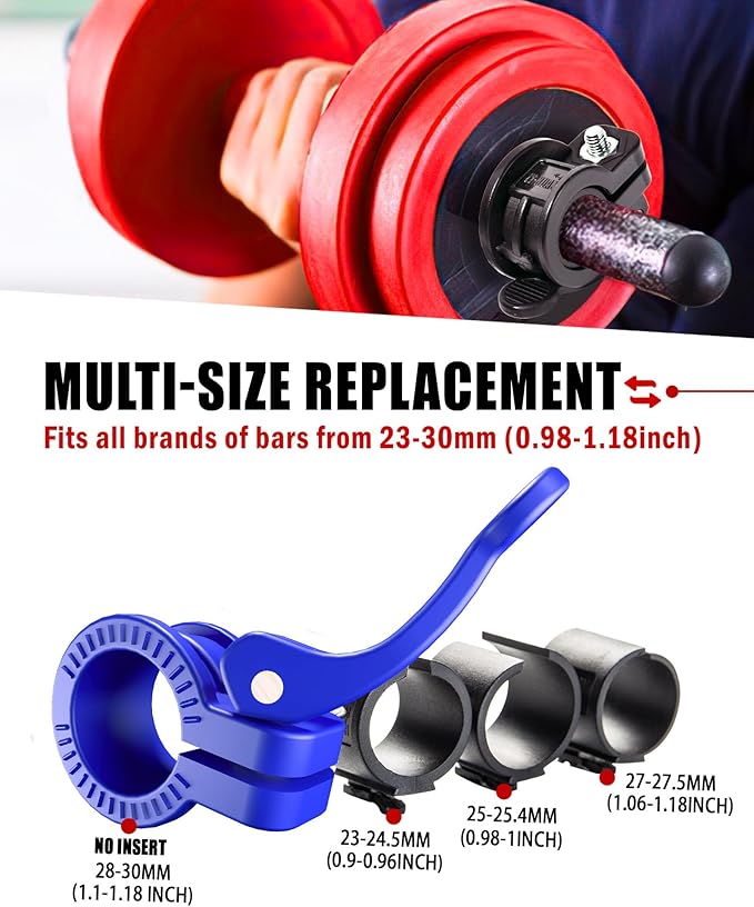 Narrow Barbell Clips 2.5cm Width for Olympic Bars, 0.9-1.18inch Adjustable Weight Clamps, Quick