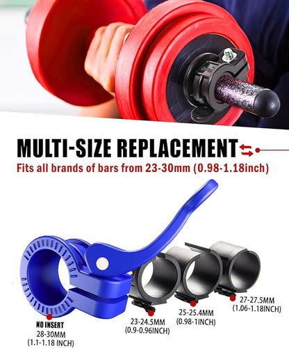 Narrow Barbell Clips 2.5cm Width for Olympic Bars, 0.9-1.18inch Adjustable Weight Clamps, Quick