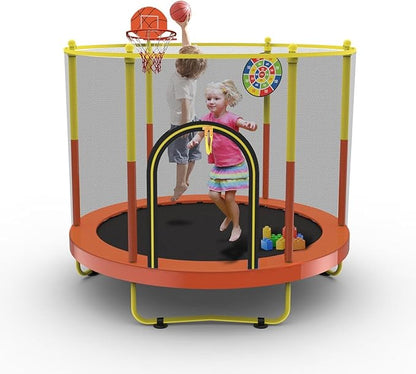 72" Trampoline for Kids with Net,6 FT Indoor & Outdoor Small Toddler Trampoline with Basketball