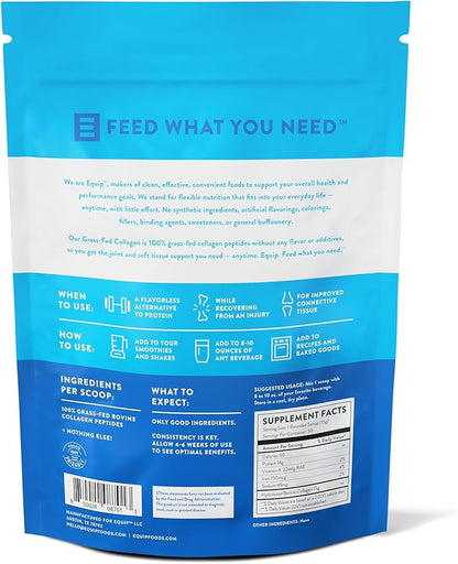 Equip Foods Grass Fed Collagen Powder | Hydrolyzed Bovine Collagen Peptides with Amino Acids |
