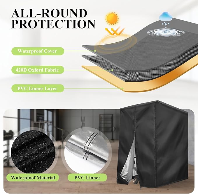 Squat Rack Cover with Waterproof Zipper, Protective Cover for Power Cage/Weight Lifting Rack/Weight