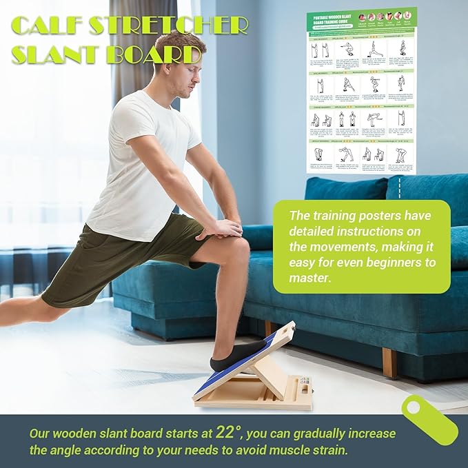 Slant Board for Calf Stretching, Adjustable Portable Wooden Incline Board for Calf Stretcher with