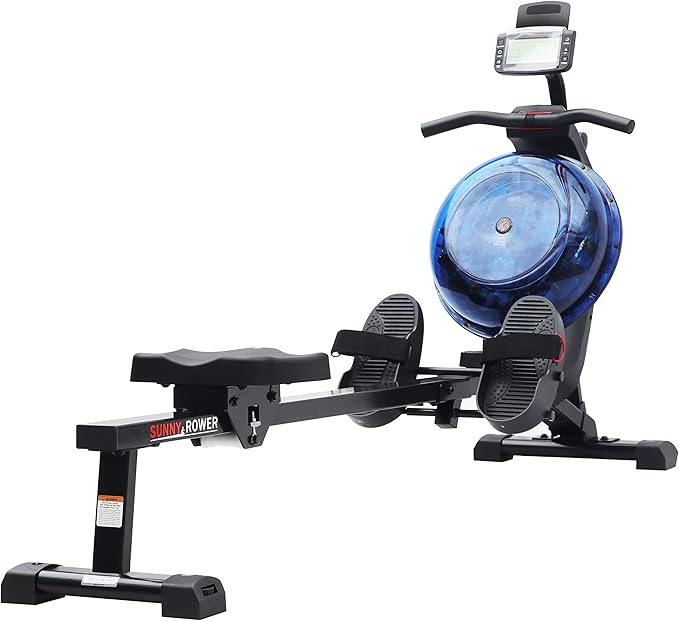 Sunny Health & Fitness Elite Water Rowing Machine with High Dynamic Resistance Vertical Tank