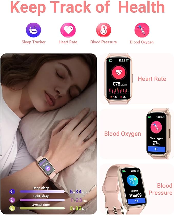 Health Fitness Tracker with 24/7 Heart Rate, Blood Oxygen, Blood Pressure, Sleep Tracker, 5ATM