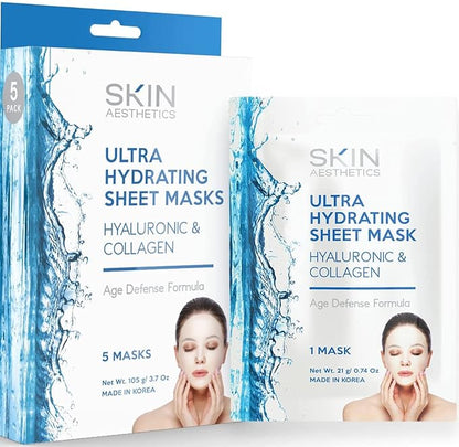 Hyaluronic & Collagen Sheet Face Mask - Skin Firming, Anti-Aging, Moisturizing & Plumping
