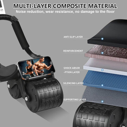 2026 Upgraded Ab Roller Wheel with Knee Mat &Timer - Automatic Rebound Abdominal Wheel with Elbow
