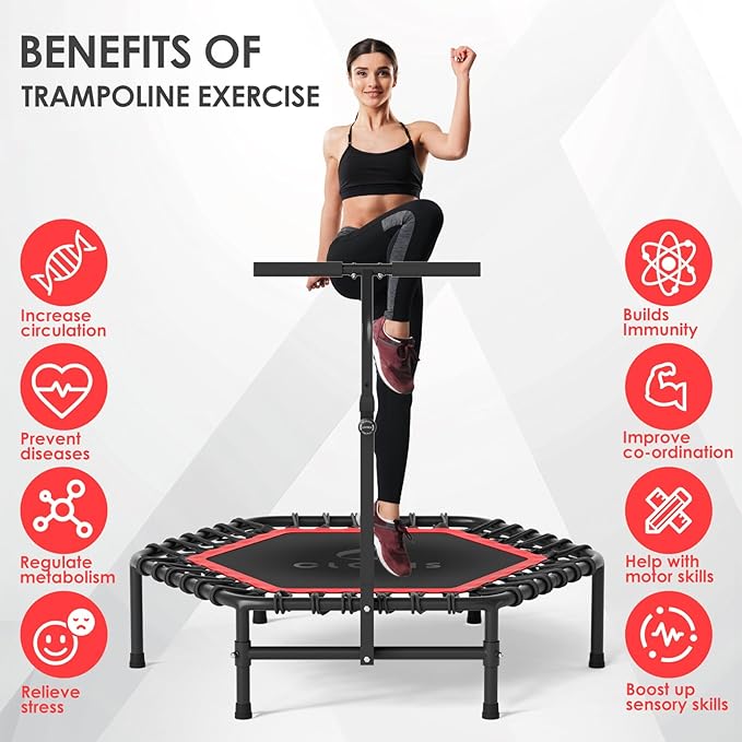 CLORIS 45'' Rebounder Trampoline for Adults - Max Load 450lbs, Mini Trampoline with Adjustable Foam