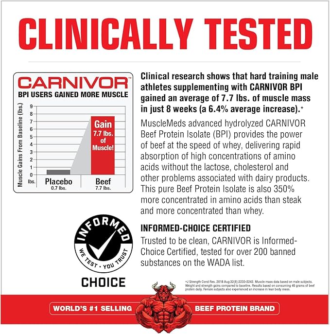 MuscleMeds CARNIVOR Beef Protein Isolate Powder, Muscle Building, Recovery, Lactose Free, Sugar