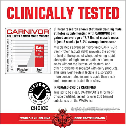 MuscleMeds CARNIVOR Beef Protein Isolate Powder, Muscle Building, Recovery, Lactose Free, Sugar