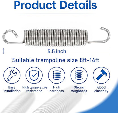 Trampoline Springs Heavy Duty Stainless Steel Replacement,16-Pack with T-Hook and Pulling