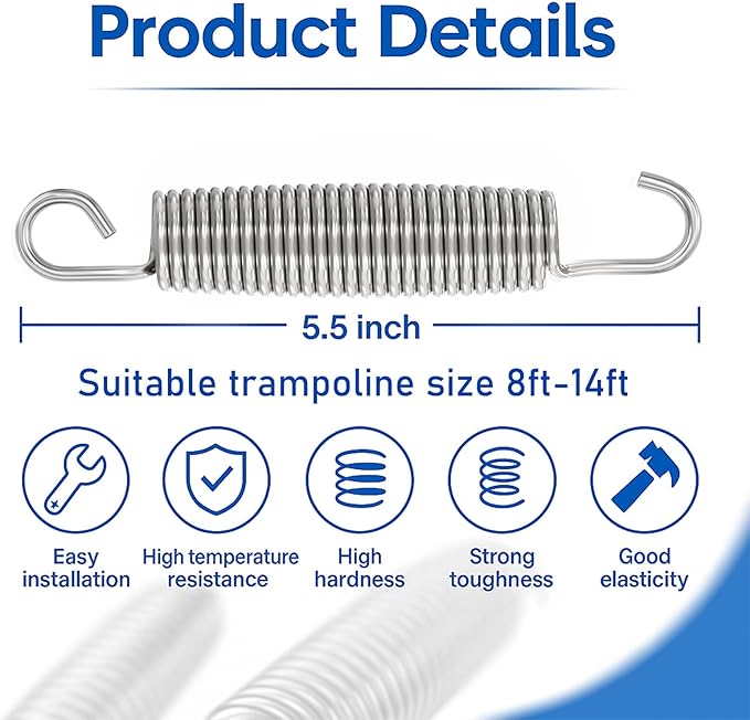 Trampoline Springs Heavy Duty Stainless Steel Replacement,16-Pack with T-Hook and Pulling