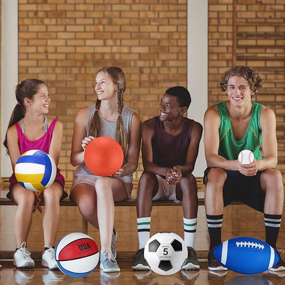 Libima 6 Pcs Multi Sport Ball Set Official Size Football, Basketball, Soccer, Volleyball