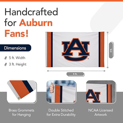 Auburn Tigers College Sports Printed Flag - NCAA Licensed - Nylon - School Banner (White) (3' x 5')