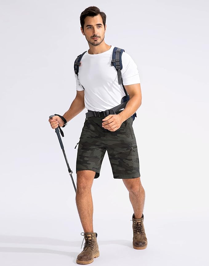 Pudolla Men's Hiking Cargo Shorts 9" Lightweight Outdoor Work Shorts for Men Travel Golf Camping