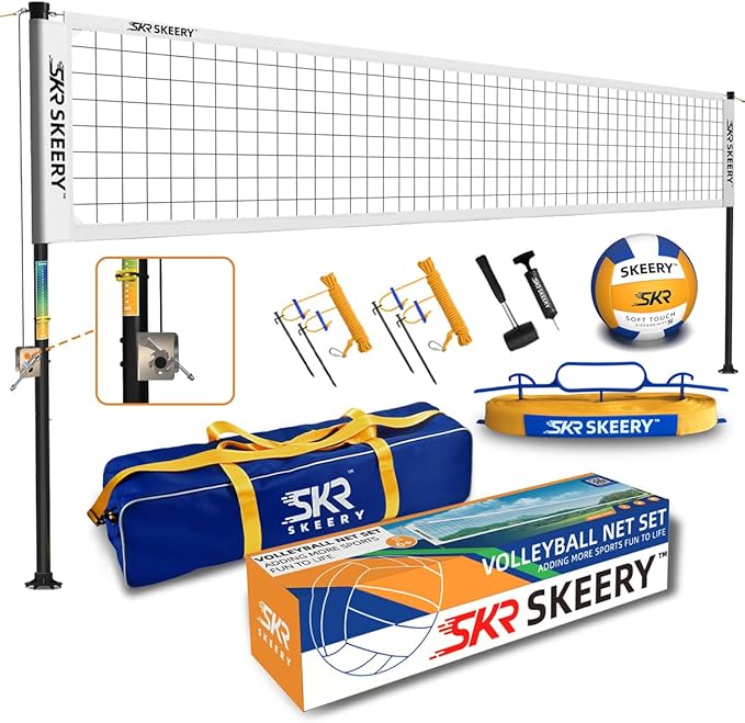 Outdoor Heavy Duty Volleyball Net Set, Anti-Sag Design, Adjustable Aluminum Poles, Portable