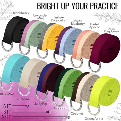 TECEUM Yoga Strap & Mat Strap – 2 IN 1 – Cotton – 6 ft 8 ft 10 ft (30+ colors) – Adjustable