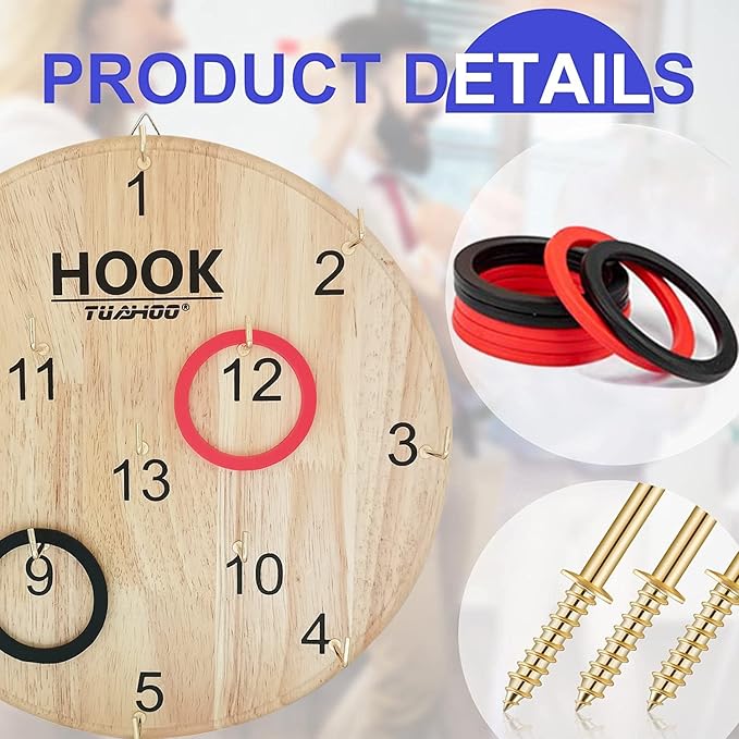 Ring Toss Games for Kids - Outdoor Yard Game for Adults & Family Backyard Toys, Wooden Board Hook