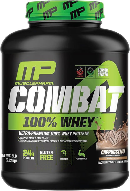 MusclePharm Combat 100% Whey Protein Powder, Cappuccino Flavor, Fast Recovery & Muscle Gain with