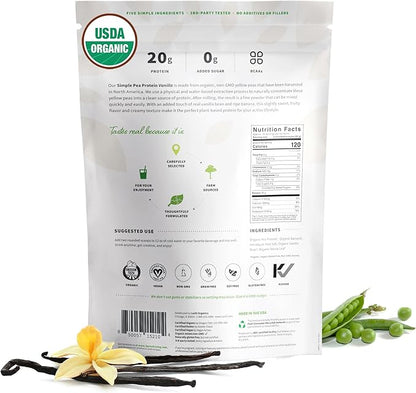 Sprout Living Organic Pea Protein Powder, Vanilla Flavor, 20 Grams of Plant Based Organic Protein