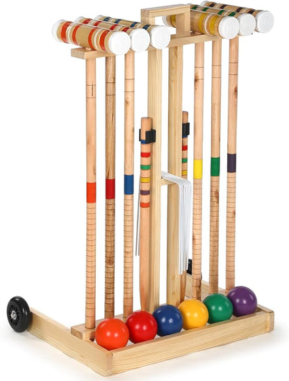 6 Player Croquet Set for Adults and Kids Croquet Lawn Game Kit with Wooden Stand for Backyard Lawn
