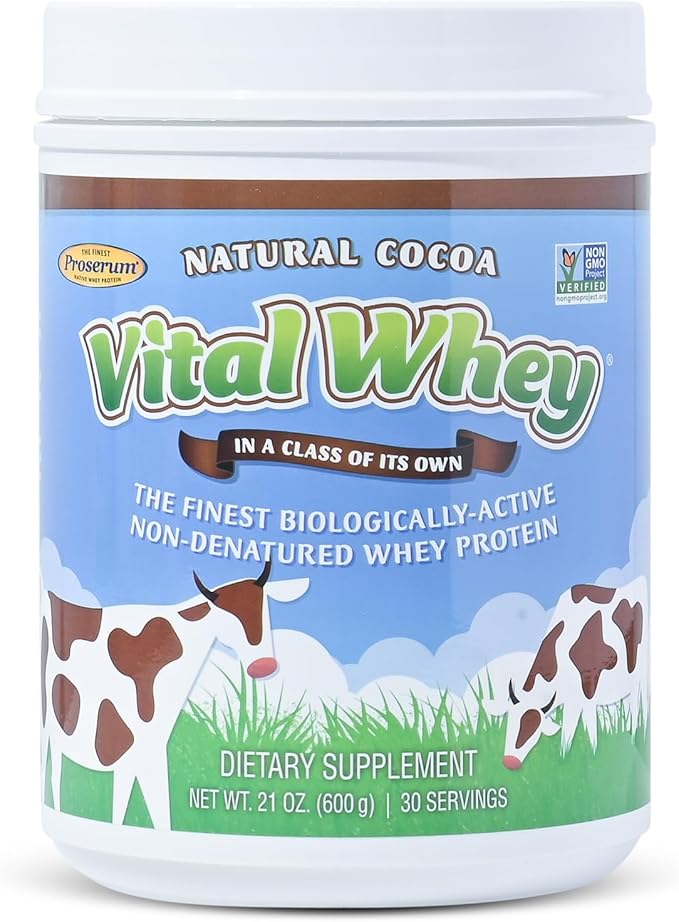 Grass-Fed Whey Protein Powder for Immune Vitality, Natural Cocoa 600g (30 Servings), 15g Protein