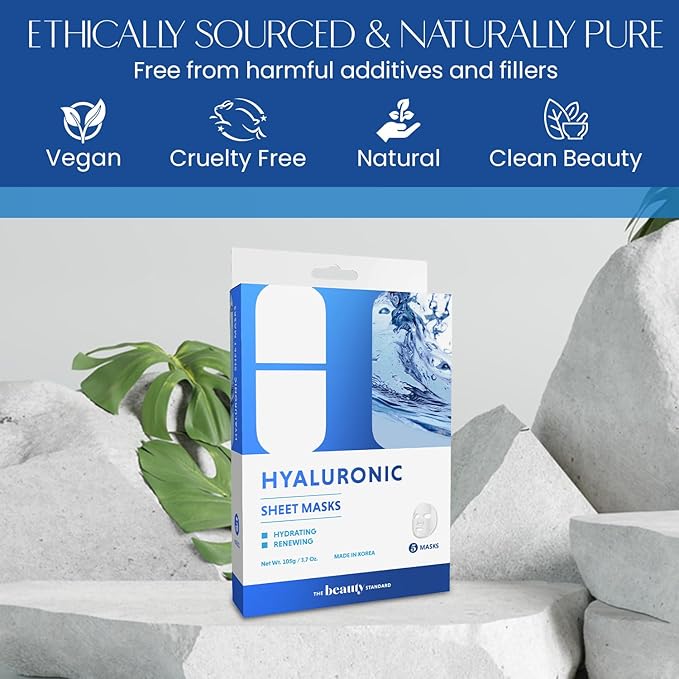 Hyaluronic Acid Sheet Face Mask - Skin Firming, Anti-Aging, Moisturizes & Plumps Skin