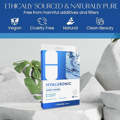 Hyaluronic Acid Sheet Face Mask - Skin Firming, Anti-Aging, Moisturizes & Plumps Skin